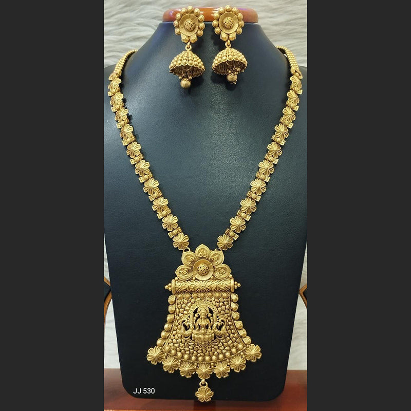 Jain Jewellers Gold Plated Pota Stone Long Haram Necklace Set - 11062195
