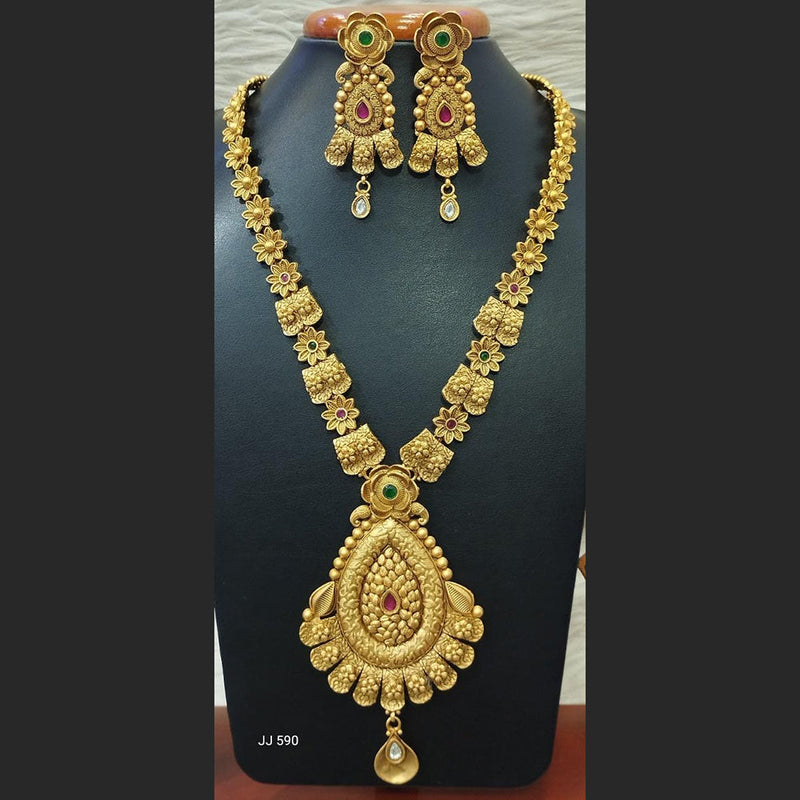 Jain Jewellers Gold Plated Pota Stone Long Haram Necklace Set - 11062196