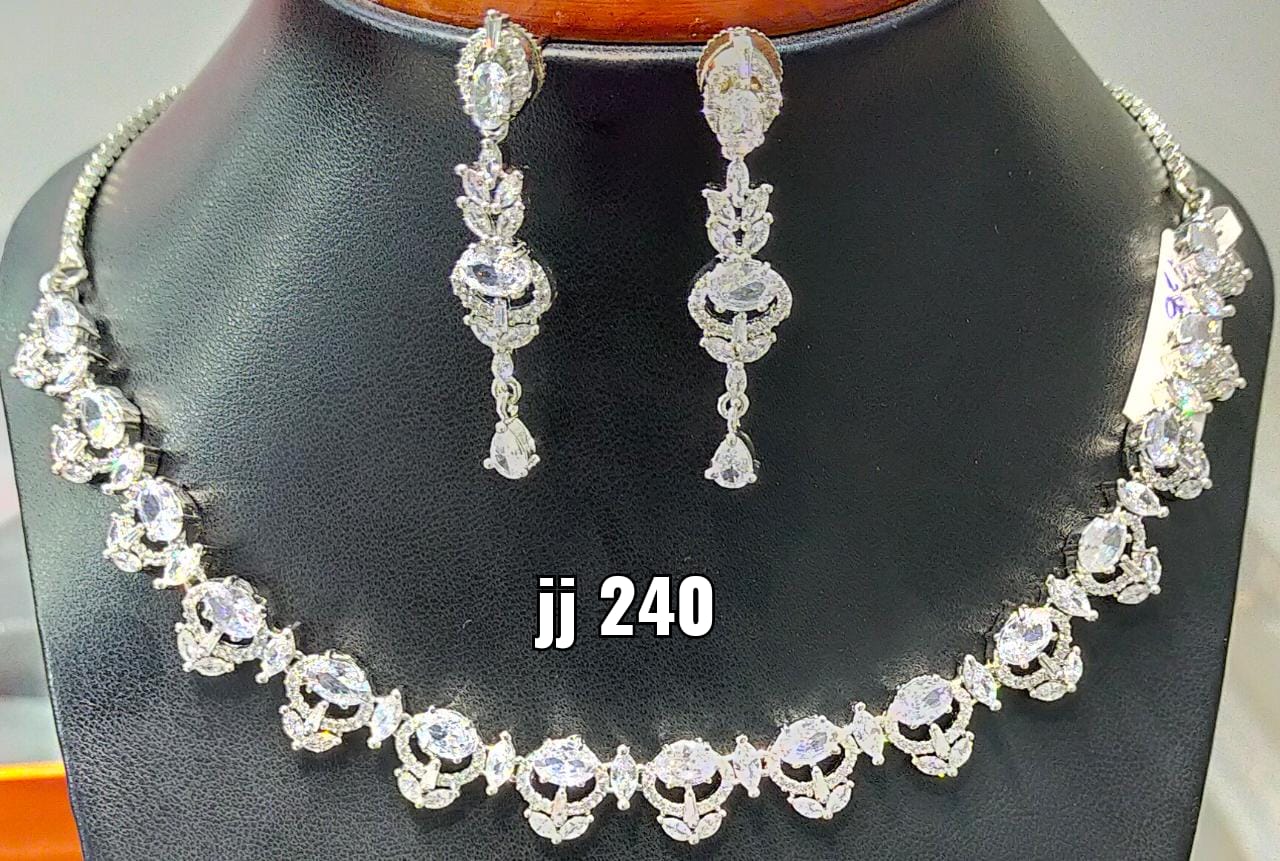 Jain Jewellers American Diamond Necklace Set - 11062299