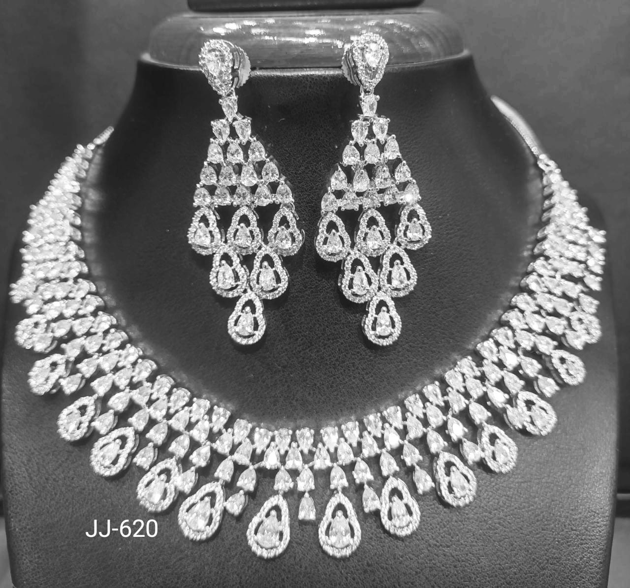 Jain Jewellers American Diamond Necklace Set - 11062332