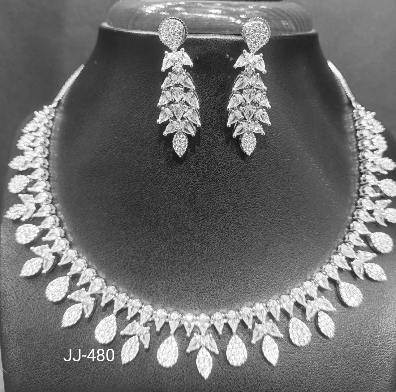 Jain Jewellers American Diamond Necklace Set - 11062333