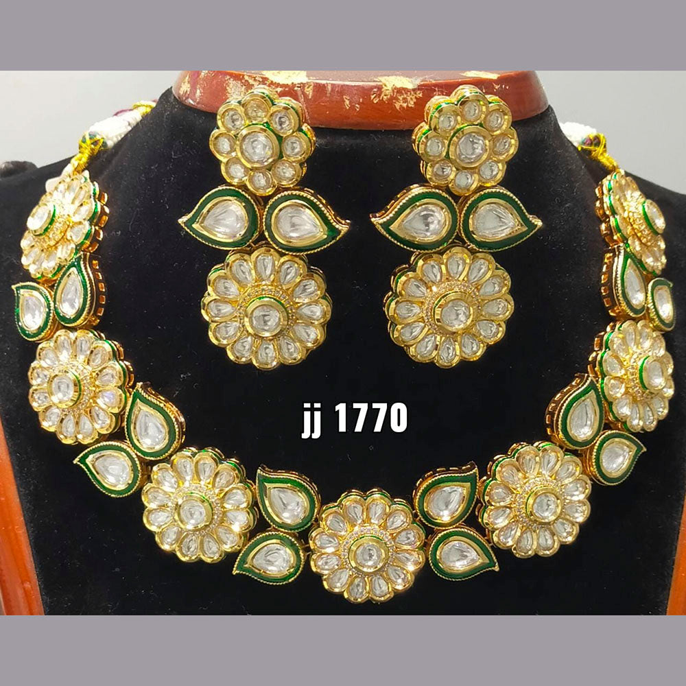 Jain Jewellers Gold Plated Kundan Stone Necklace Set
