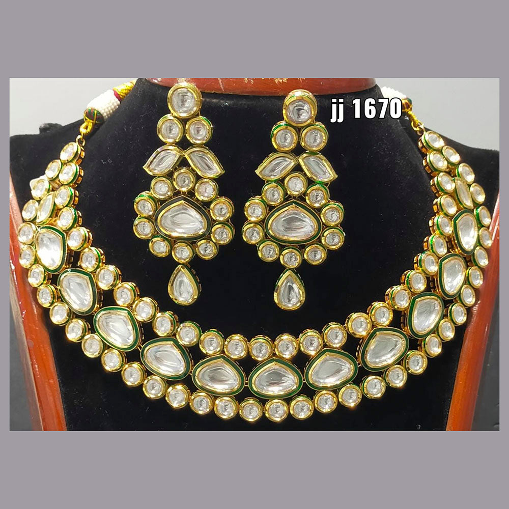 Jain Jewellers Gold Plated Kundan Stone Necklace Set