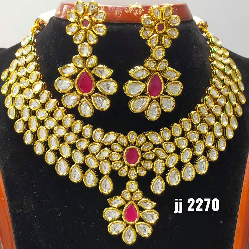 Jain Jewellers Gold Plated Kundan Stone Necklace Set
