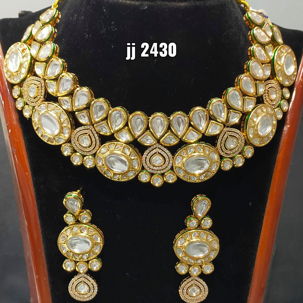Jain Jewellers Gold Plated Kundan Stone Necklace Set