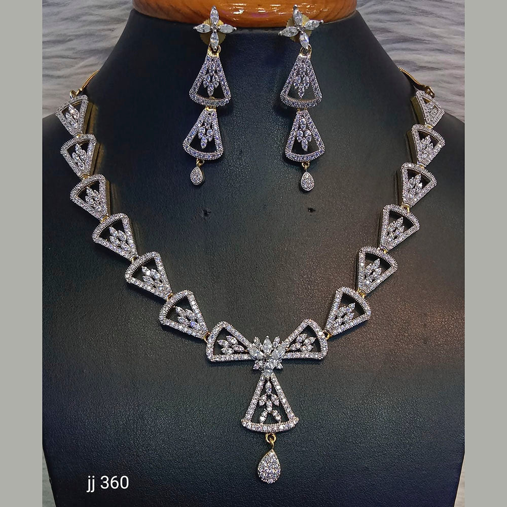 Jain Jewellers Gold Plated American Diamond Necklace Set - 11062635