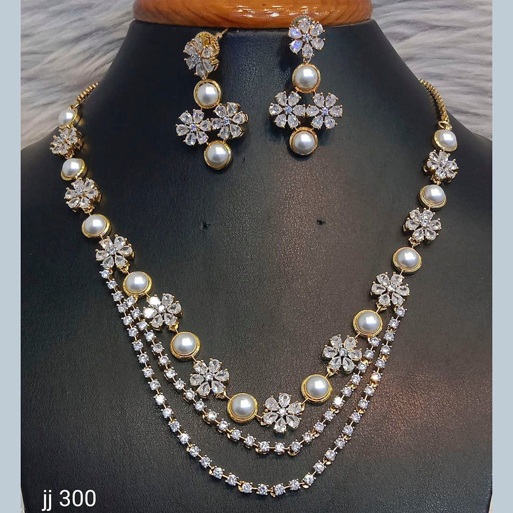 Jain Jewellers Gold Plated American Diamond Necklace Set - 11062639