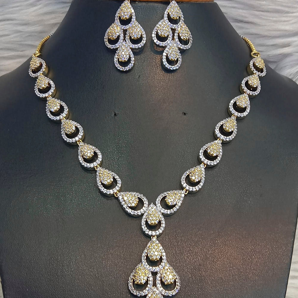 Jain Jewellers Gold Plated American Diamond Necklace Set - 11062641