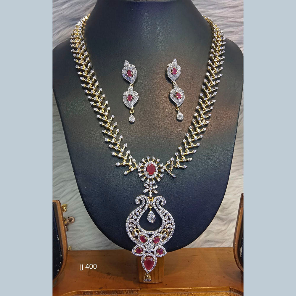Jain Jewellers Gold Plated American Diamond Necklace Set - 11062644