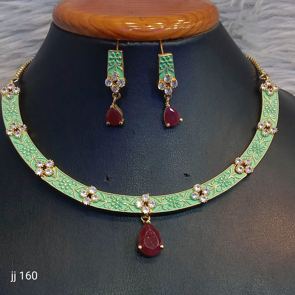 Jain Jewellers Gold Plated American Diamond Necklace Set - 11062650