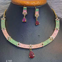 Jain Jewellers Gold Plated American Diamond Necklace Set - 11062651