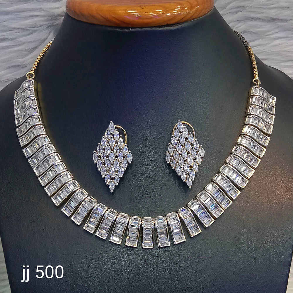 Jain Jewellers Gold Plated American Diamond Necklace Set - 11062652