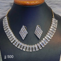 Jain Jewellers Gold Plated American Diamond Necklace Set - 11062652