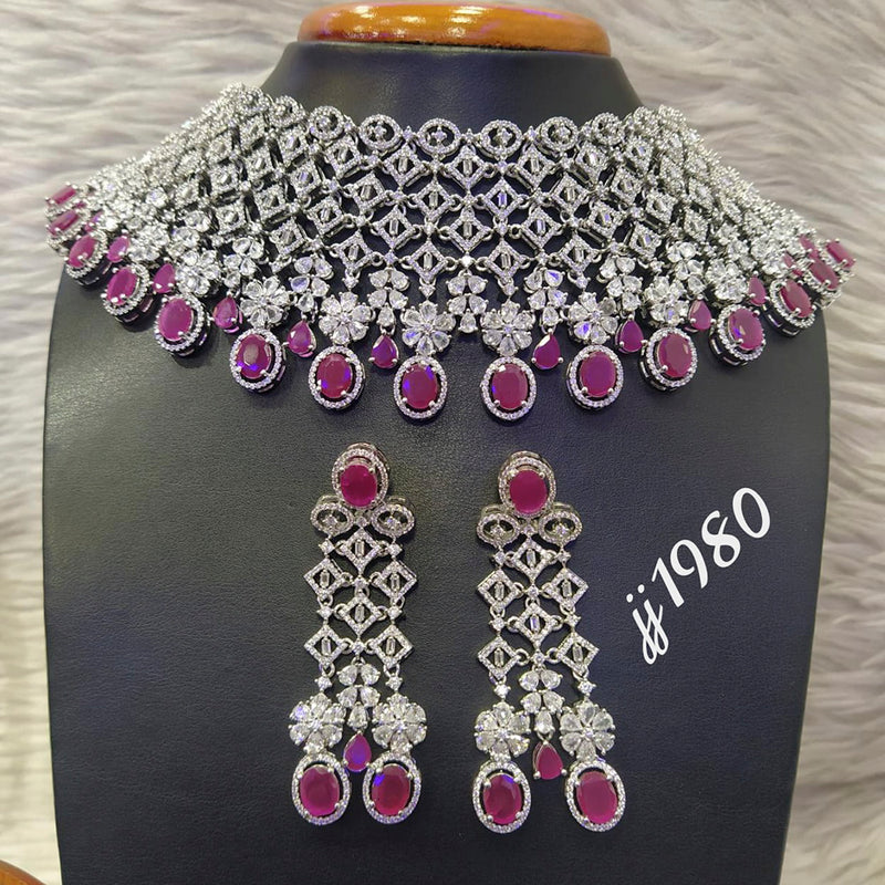 Jain Jewellers Gold Plated American Diamond Necklace Set