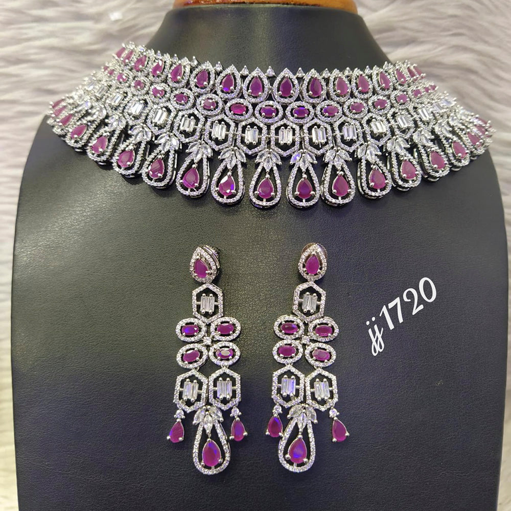 Jain Jewellers Gold Plated American Diamond Necklace Set