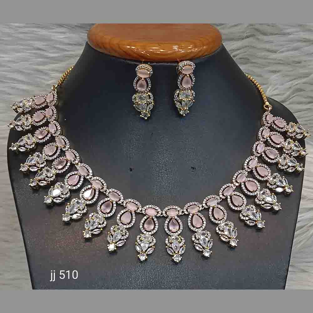 Jain Jewellers Gold Plated American Diamond Necklace Set