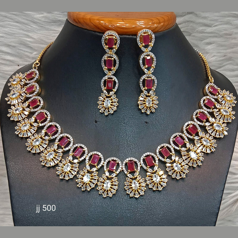 Jain Jewellers Gold Plated American Diamond Necklace Set