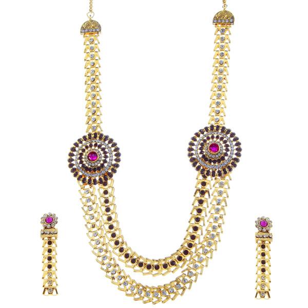 Tip Top Fashions Purple Austrian Stone Gold Plated Necklace Set - 1106301E