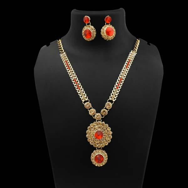 Kriaa Gold Plated Red Austrian Stone Necklace Set - 1106306