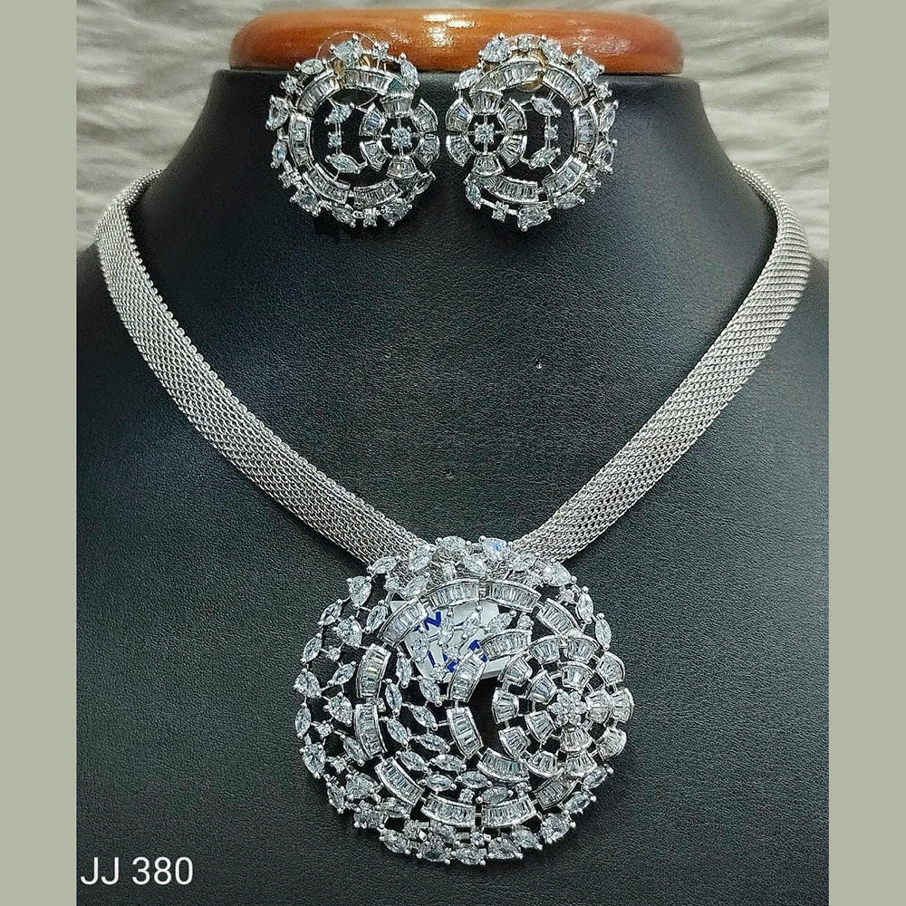 Jain Jewellers Silver Plated AD Stone Pendant Set