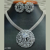Jain Jewellers Silver Plated AD Stone Pendant Set