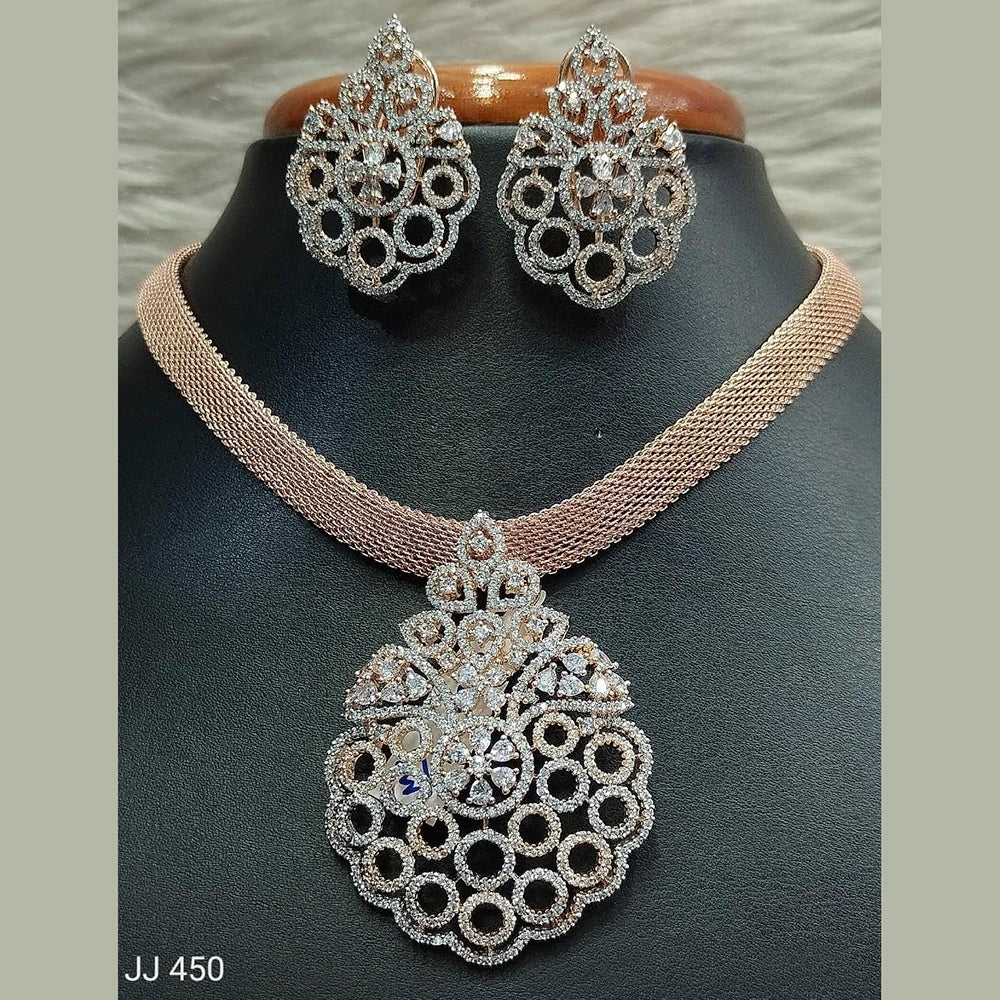 Jain Jewellers Rose Gold Plated AD Stone Pendant Set