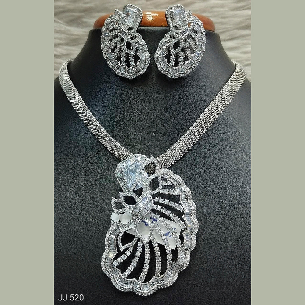 Jain Jewellers Silver Plated AD Stone Pendant Set