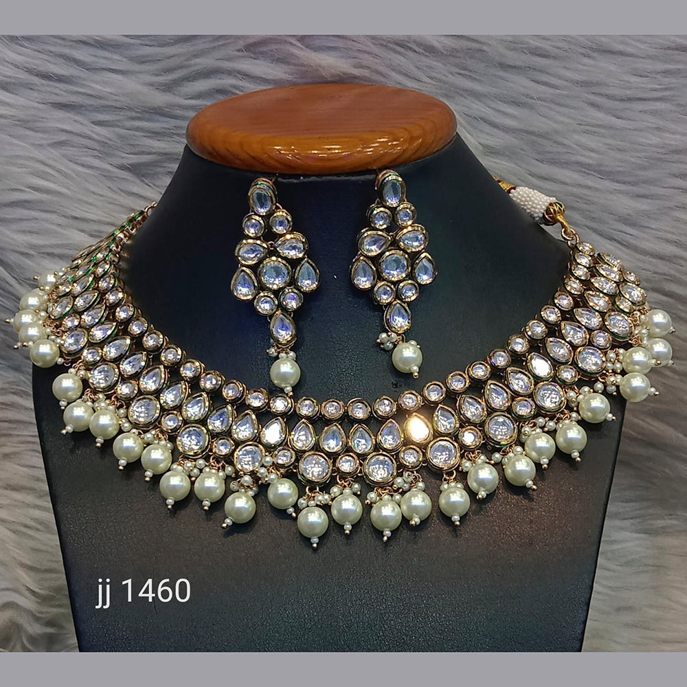 Jain Jewellers Gold Plated Kundan Stone And Beads Necklace Set