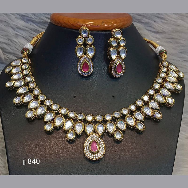 Jain Jewellers Gold Plated Kundan Stone Necklace Set