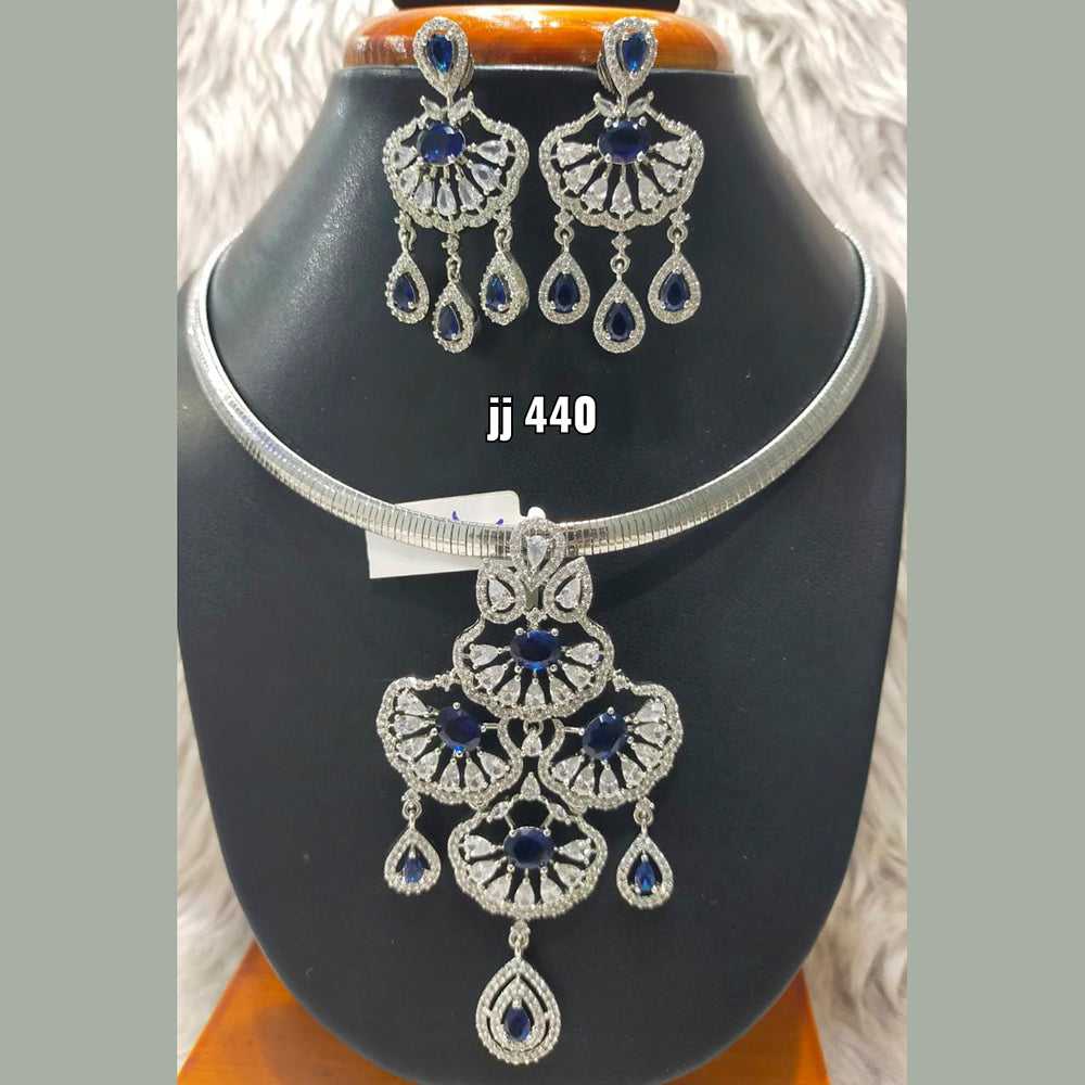 Jain Jewellers Silver Plated AD Stone Pendant Set