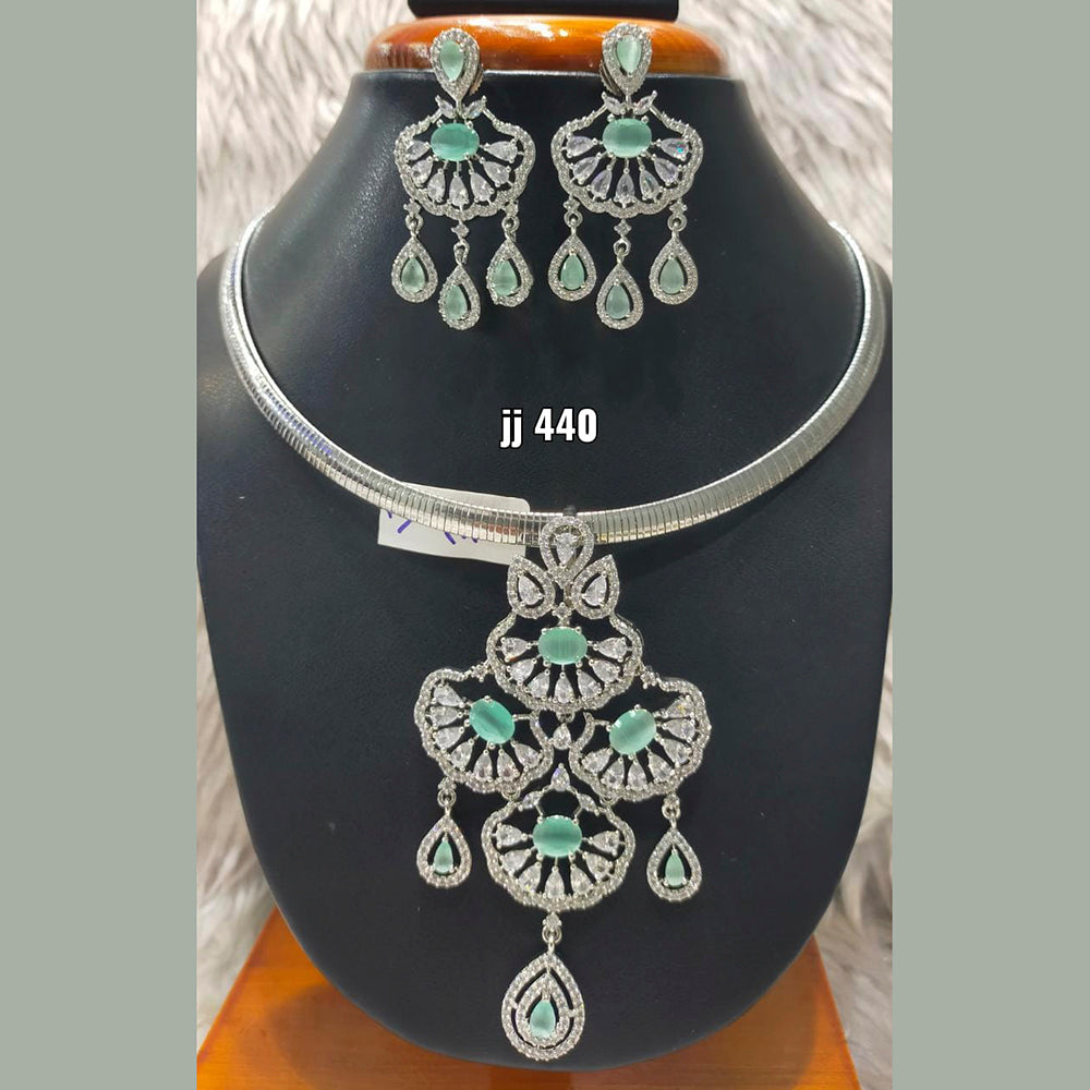 Jain Jewellers Silver Plated AD Stone Pendant Set