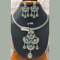 Jain Jewellers Silver Plated AD Stone Pendant Set