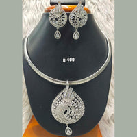 Jain Jewellers Silver Plated AD Stone Pendant Set