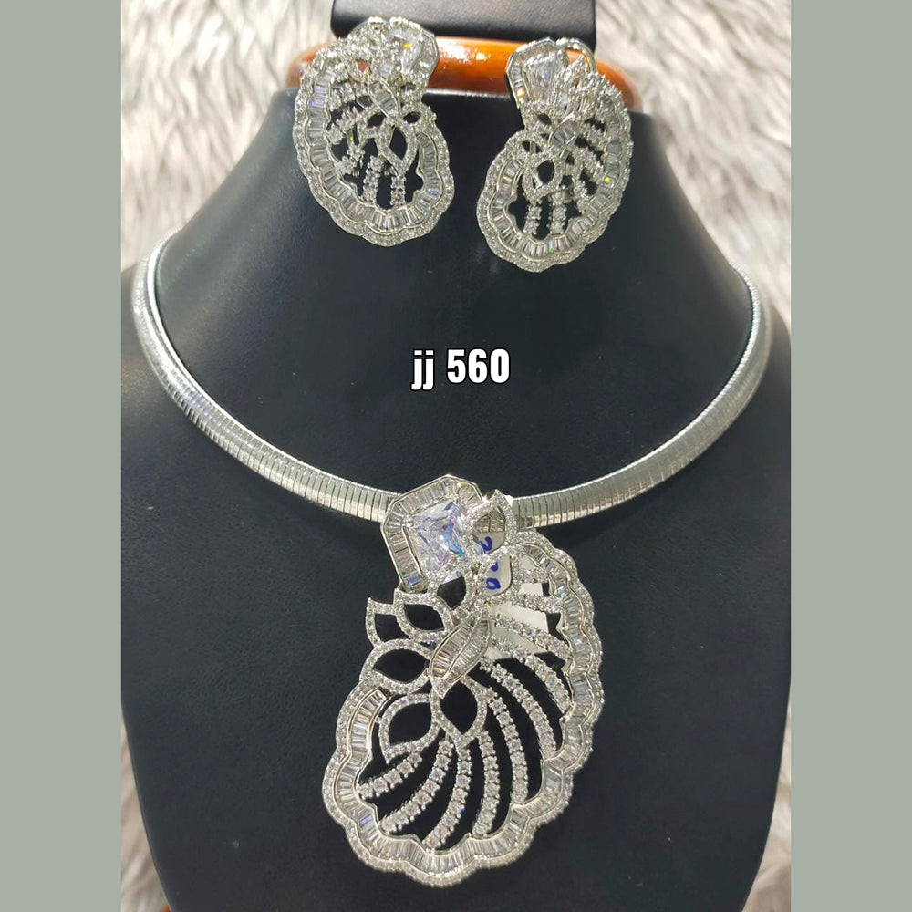 Jain Jewellers Silver Plated AD Stone Pendant Set