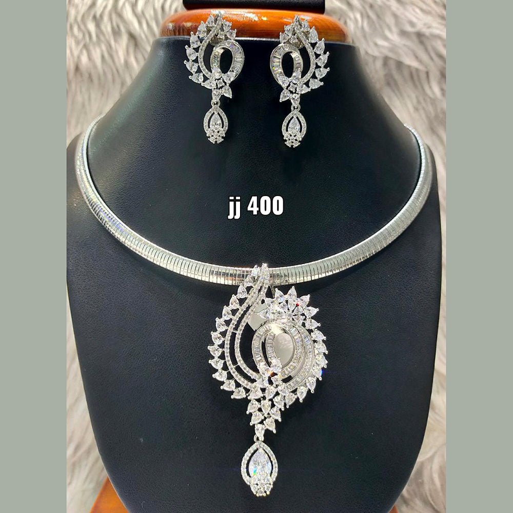 Jain Jewellers Silver Plated AD Stone Pendant Set