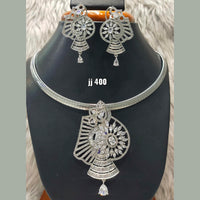 Jain Jewellers Silver Plated AD Stone Pendant Set