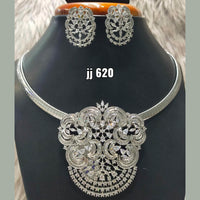 Jain Jewellers Silver Plated AD Stone Pendant Set