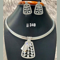 Jain Jewellers Silver Plated AD Stone Pendant Set