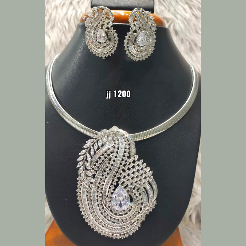 Jain Jewellers Silver Plated AD Stone Pendant Set