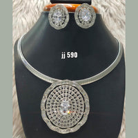Jain Jewellers Silver Plated AD Stone Pendant Set