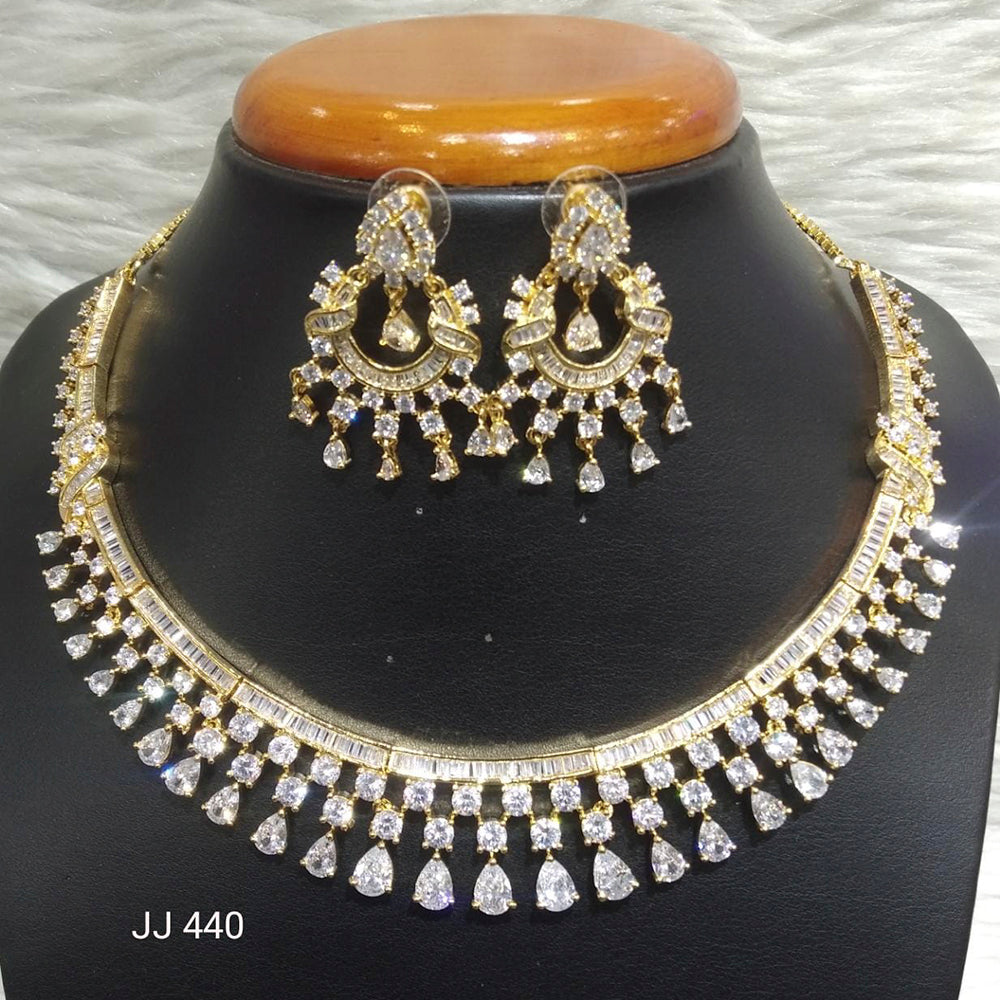Jain Jewellers Gold Plated American Diamond Necklace Set