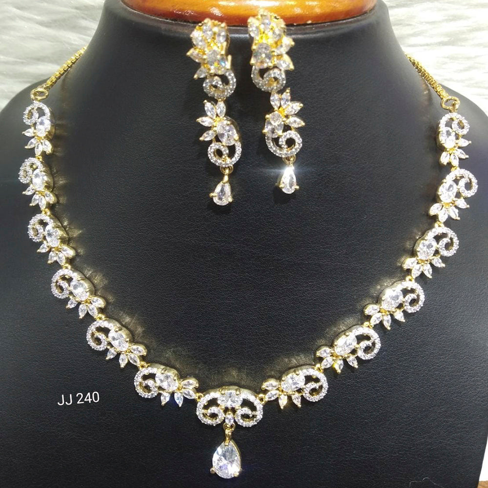 Jain Jewellers Gold Plated American Diamond Necklace Set