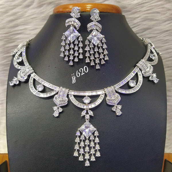 Jain Jewellers Silver Plated AD Stone Necklace Set