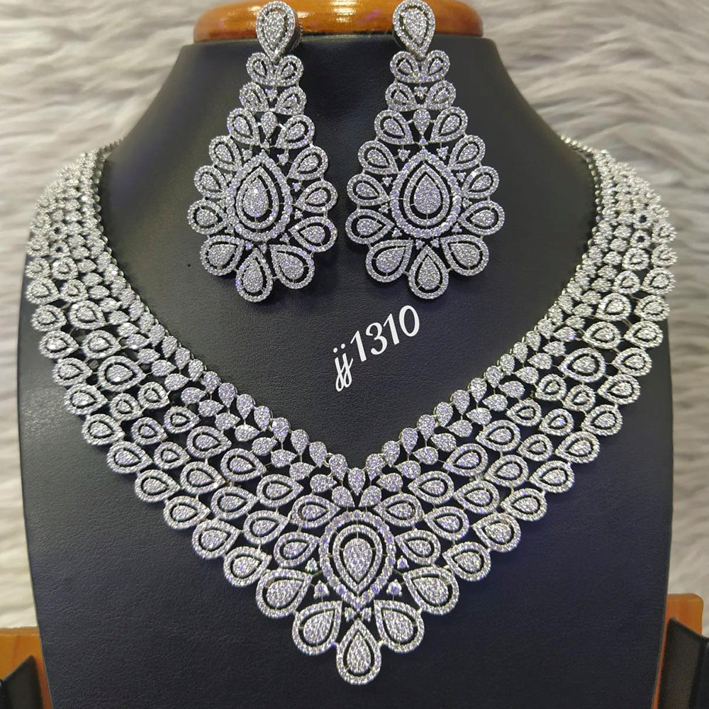 Jain Jewellers Silver Plated AD Stone Necklace Set
