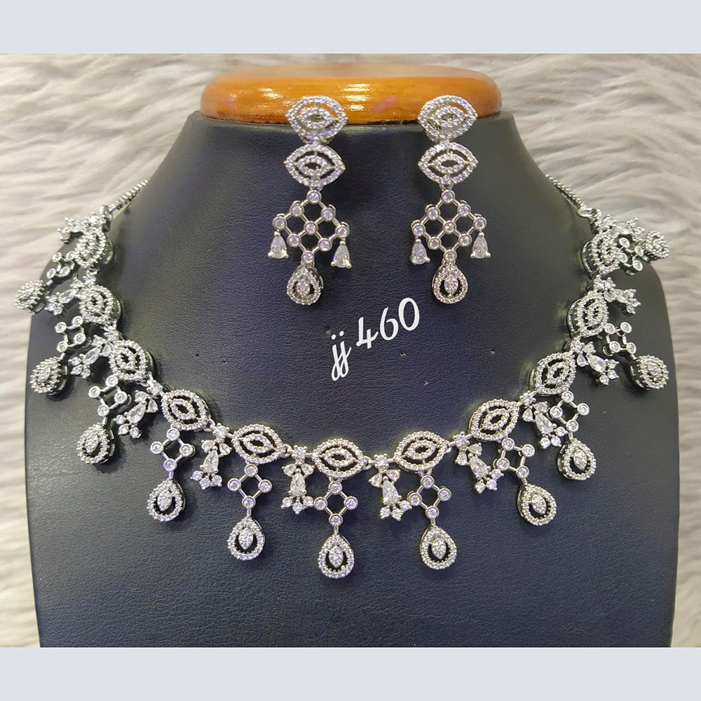 Jain Jewellers Silver Plated AD Stone Necklace Set