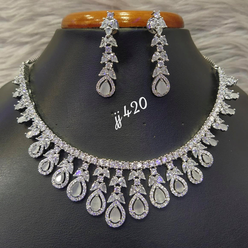 Jain Jewellers Silver Plated AD Stone Necklace Set