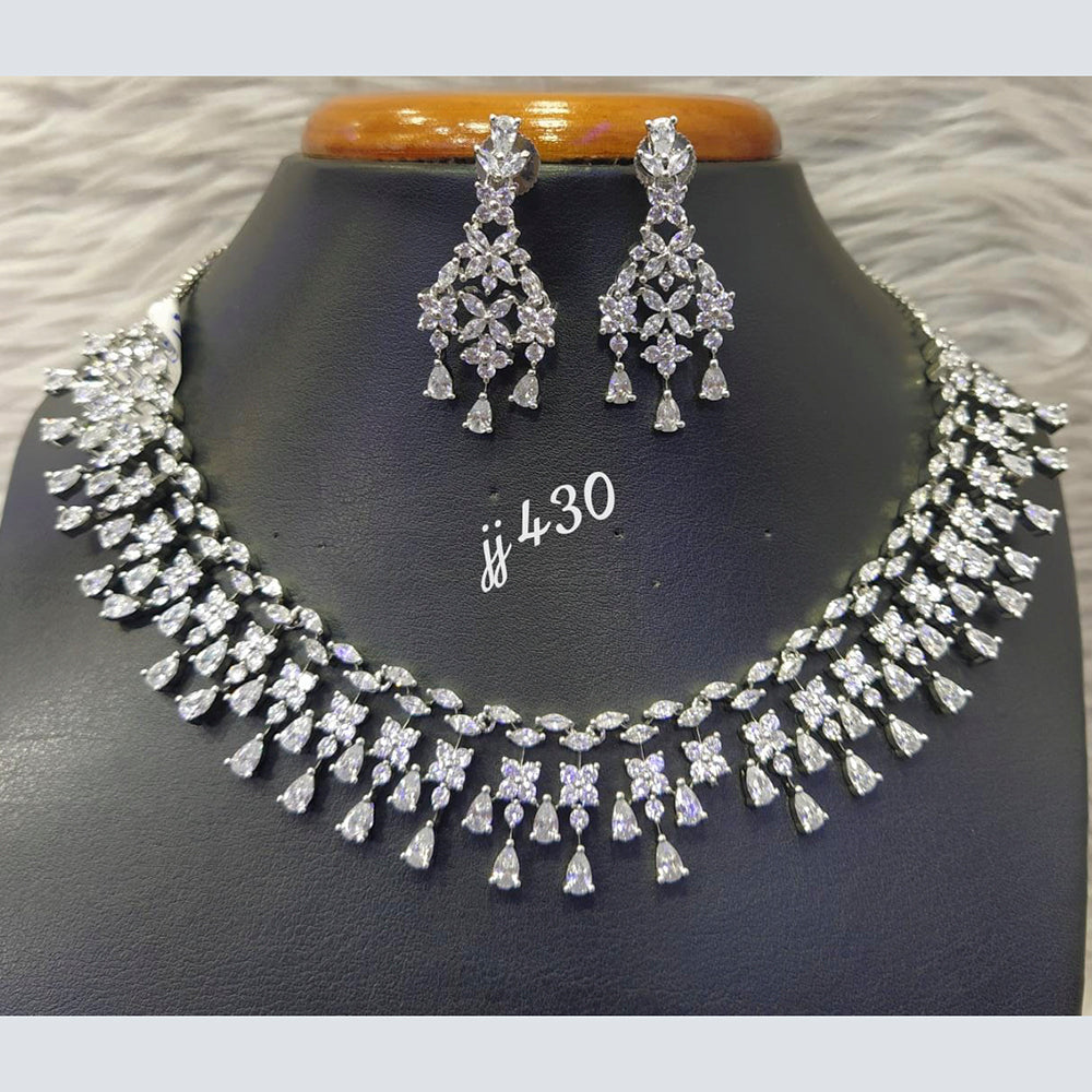 Jain Jewellers Silver Plated AD Stone Necklace Set
