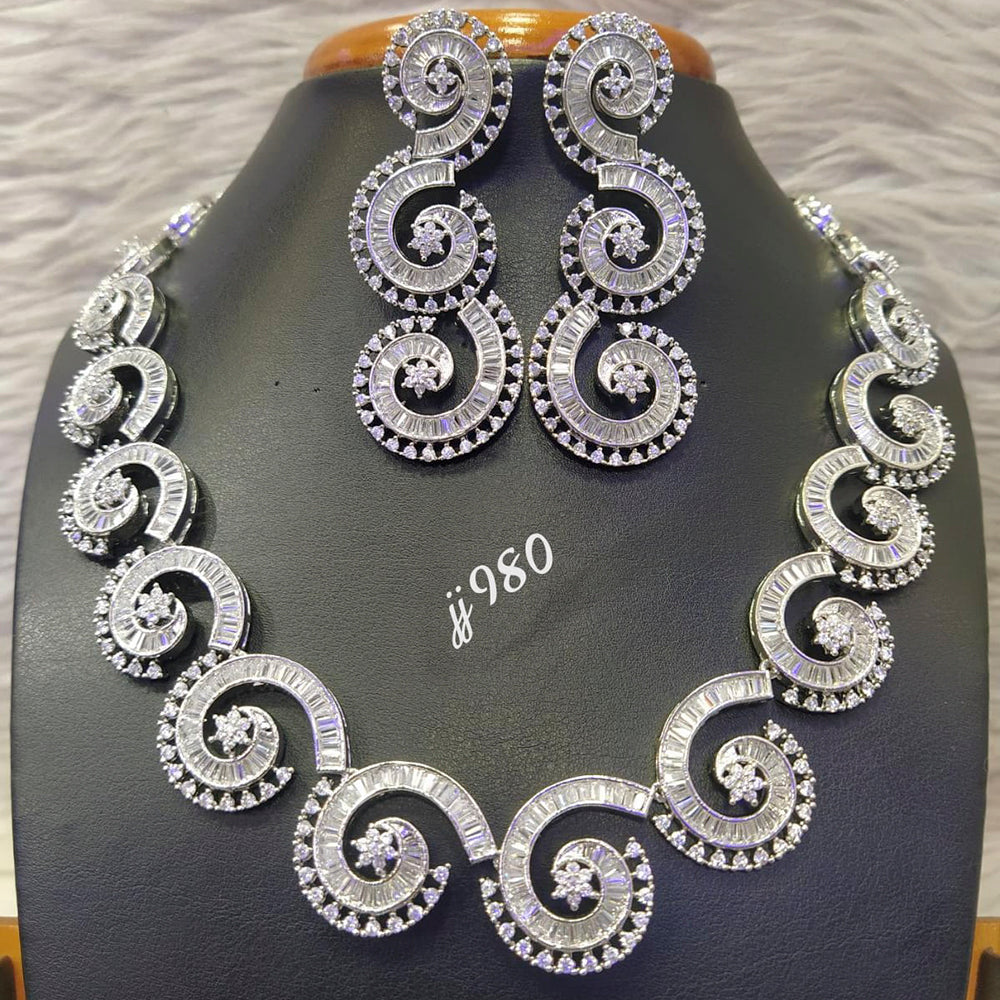 Jain Jewellers Silver Plated AD Stone Necklace Set
