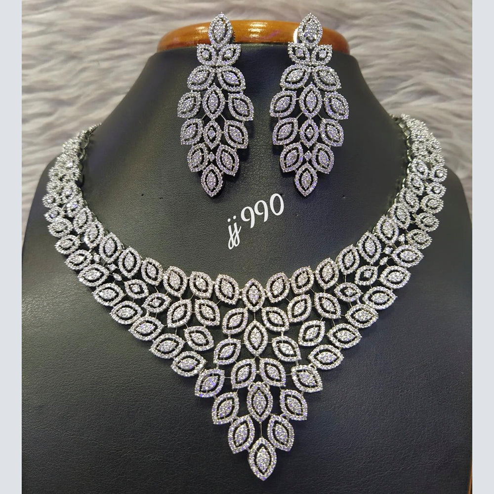 Jain Jewellers Silver Plated AD Stone Necklace Set