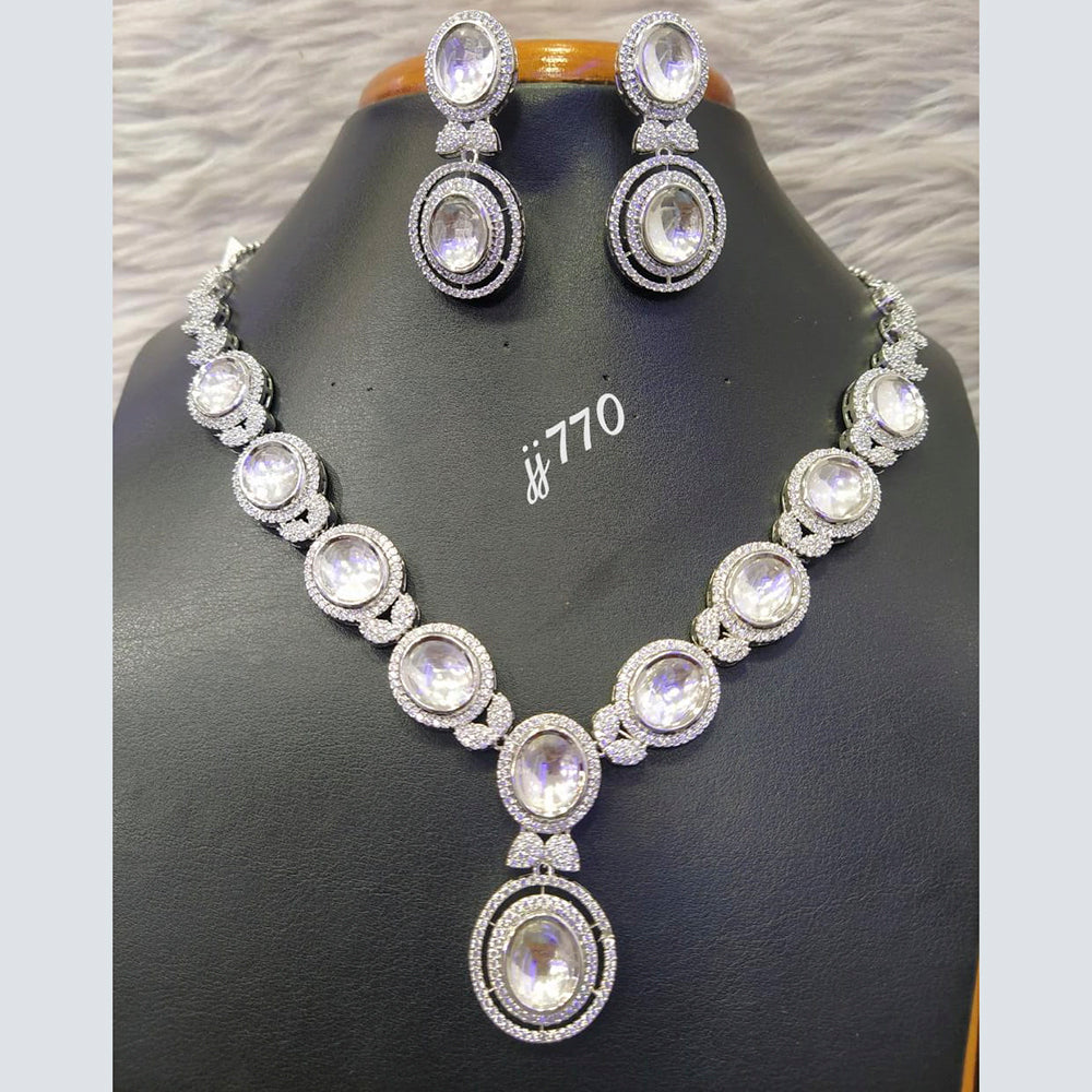 Jain Jewellers Silver Plated AD Stone Necklace Set